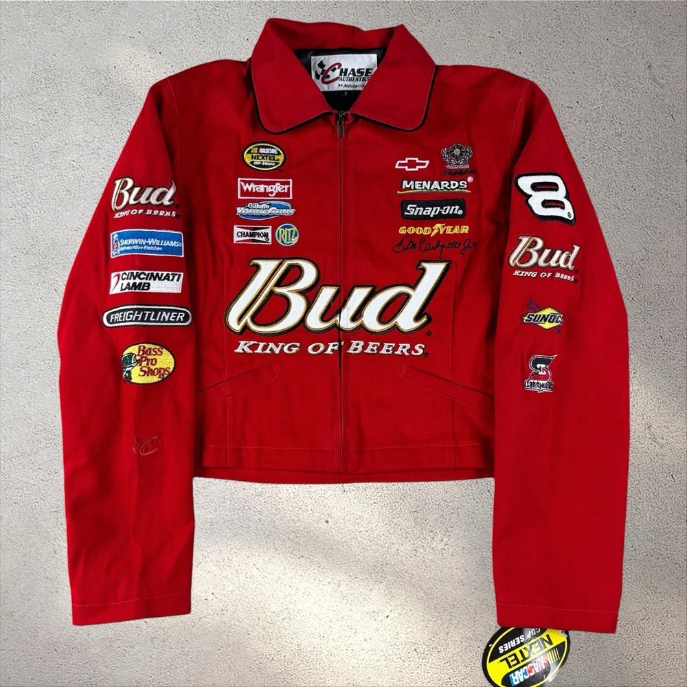 Vintage NWT JH Design Dale Jr.‎ Budweiser Red Racing Jacket Sz Small NASCAR